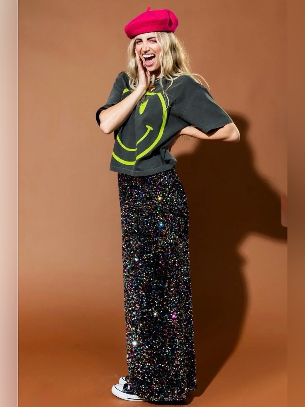 NWOT The World Needs Your Magic Crop Tee in Vintage Charcoal + Neon** - Picture 2 of 8